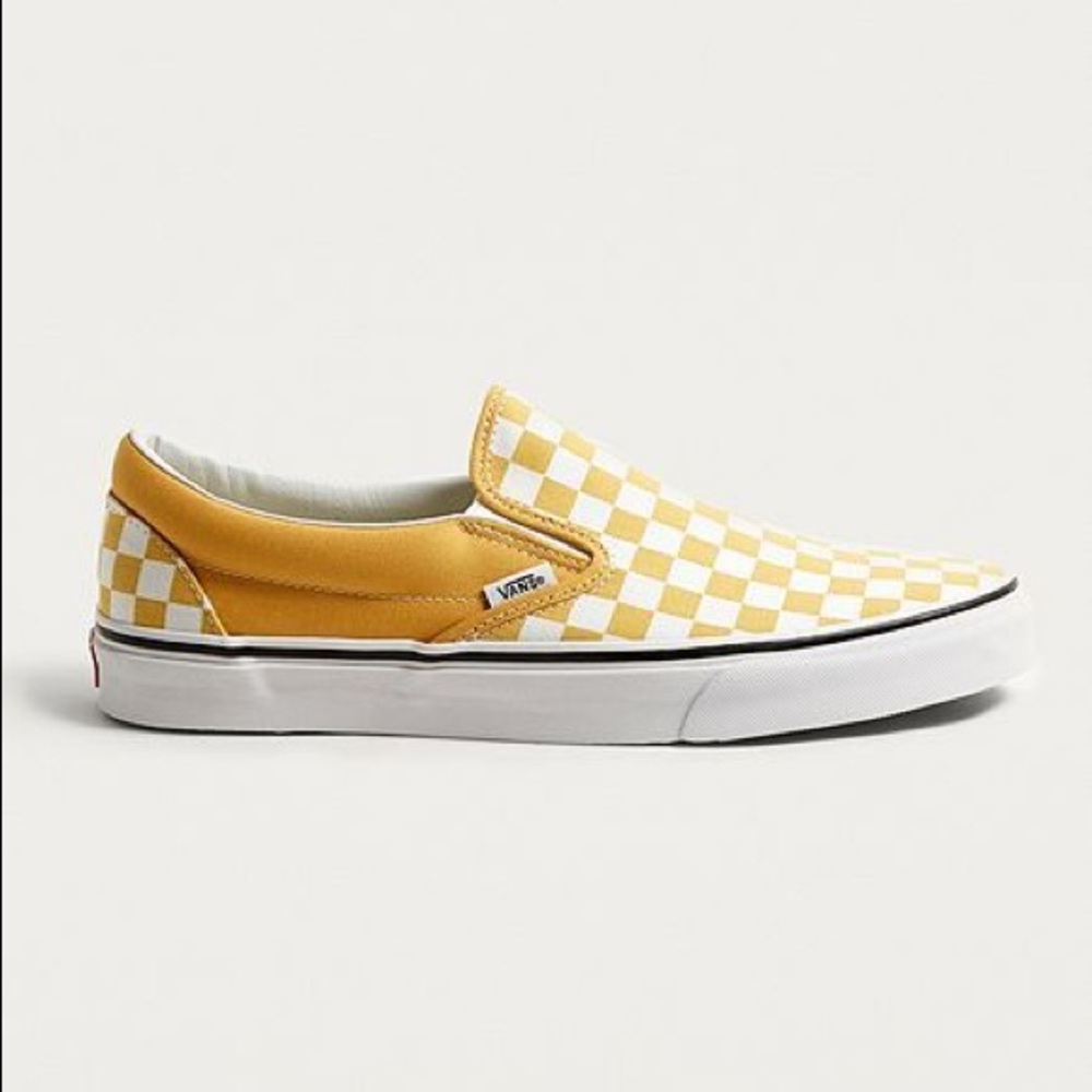 Yellow checkered slip on vans